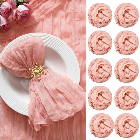 10 Pieces Gauze Cheesecloth Napkins 20×20 Inches Wrinkled Gauze Table Napkins Cheese Cloth Napkins for Wedding Baby Shower Birthday Party Easter Decor (Pink)