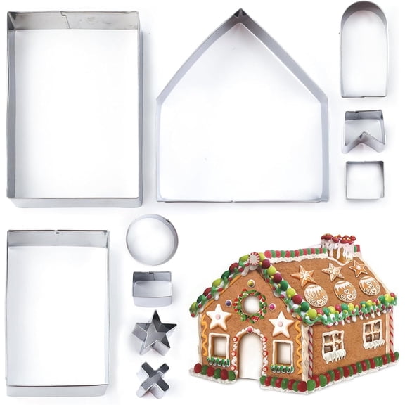 10 Pieces Gingerbread House Kit,Christmas House Cookie Cutter Set,3D House Cookie Cutter,Stainless Steel,Christmas House Biscuit Cutter