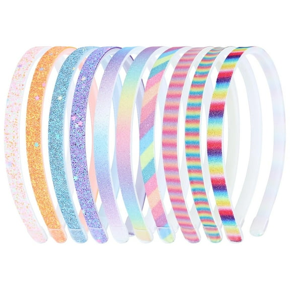 10 Pieces Glitter Sequin Plastic Headbands with Mini Teeth Daily Birthday Party Hair Bands Hoops Accessories for Toddlers Kids Teens Girls