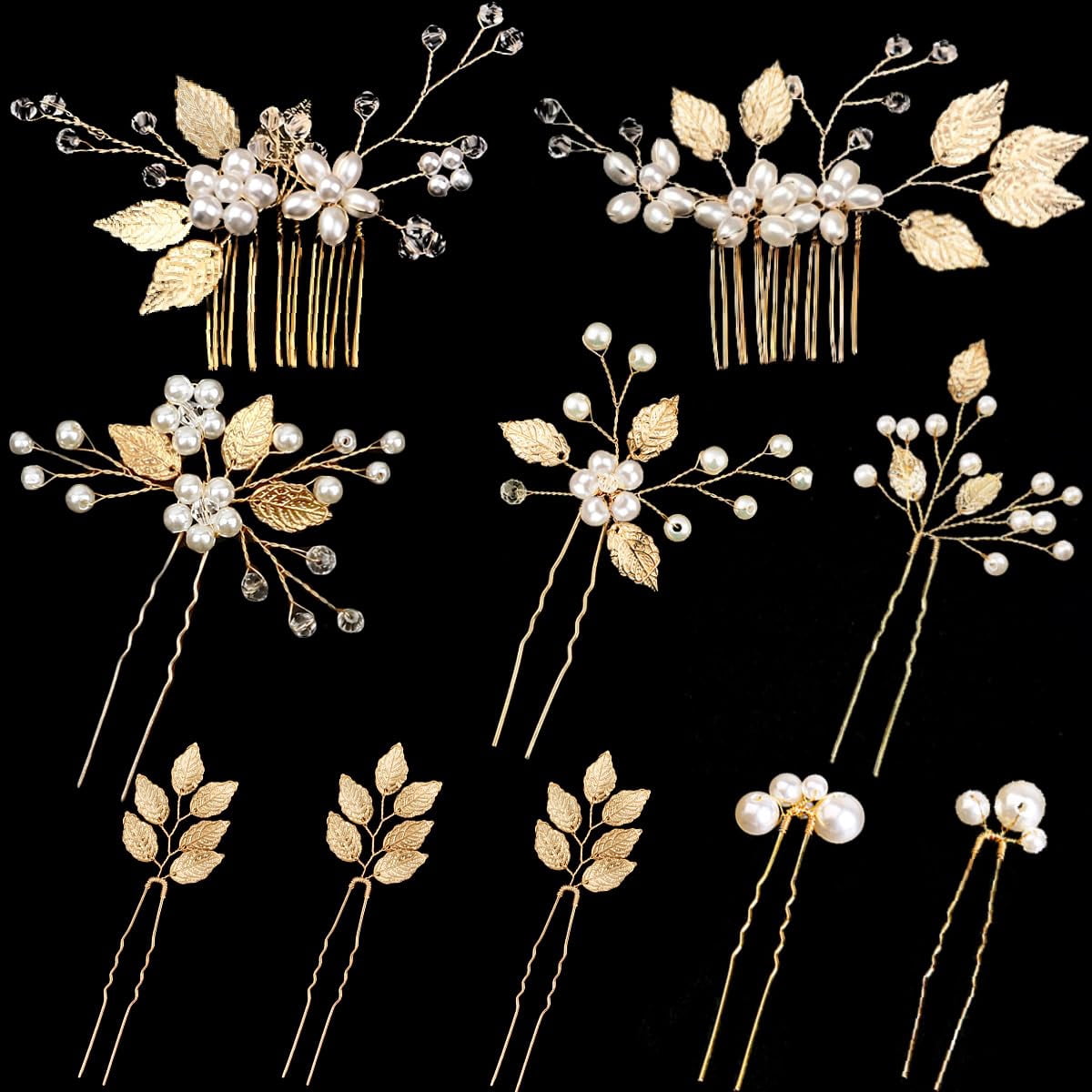 10 Pieces Gold Leaf Bridal Hair Pins, Wedding Headpiece Hair  display picture 1