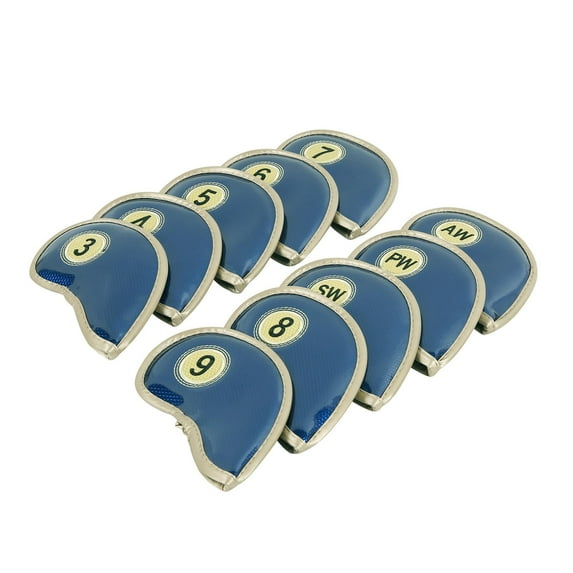 10 Pieces Golf Iron Headcover Set Golf Club Head Cover Anti Scratch Golf Cue Protector with Number Tag Sticky Waterproof Golfer Equipment Blue