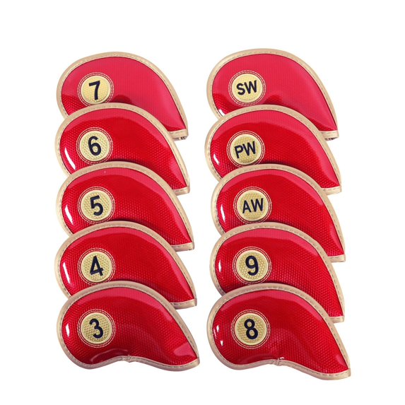 10 Pieces Golf Iron Headcover Set Golf Club Head Cover Anti Scratch Golf Cue Protector with Number Tag Sticky Waterproof Golfer Equipment Red