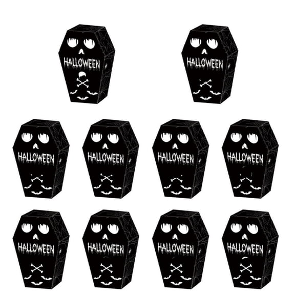 10 Pieces Halloween Coffin Candy Boxes and Tote Bags with Handles, Trick or Treat Skull Bat Ghost Goodie Containers, Spooky Gift Bags for Party, Decorations and Favors