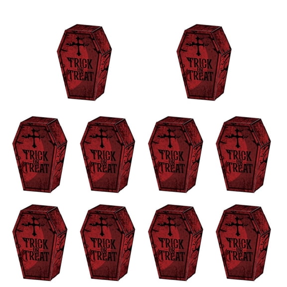 10 Pieces Halloween Coffin Candy Boxes and Tote Bags with Handles, Trick or Treat Skull Bat Ghost Goodie Containers, Spooky Gift Bags for Party, Decorations and Favors