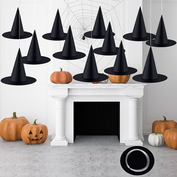 10 Pieces Halloween Decorations Witch Hat Hanging Witch Hat with 246 Feet Hanging Rope Accessory for Halloween Party Multi