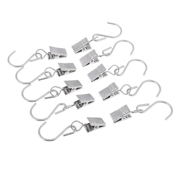 10 Pieces Hanger Clips with S Hook for Hanging, Metal Curtain Clip Pegs Pin / Metal Wire Holder for Rope String Lights, Gutter Hangers for Lights, Curtain Clips Hanging Clamp Hooks Hanger Clips