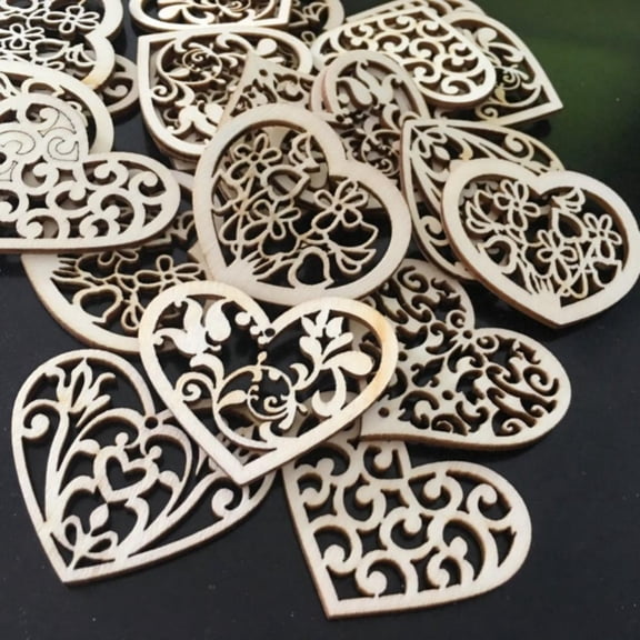 10 Pieces Hollowed-Out Wedding Wooden Heart Embellishments DIY Wood Tags Love Heart Slices Wood Crafts Hanging Ornaments Wedding Valentine's Day Craft