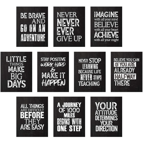10 Pieces Inspirational Wall Poster Positive Quote Posters Wall Decor Affirmation Art Posters with 80 Glue Point Dots for Classroom Living Room Office Walls Decorations (Black White, 11 x 14 Inch)