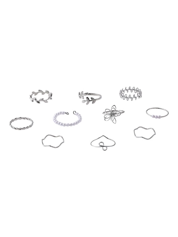 10pcs Flower Vine Imitation Pearls Rings Handmade Jewelry Trendy Finger Accessories for Fashion Forward Women