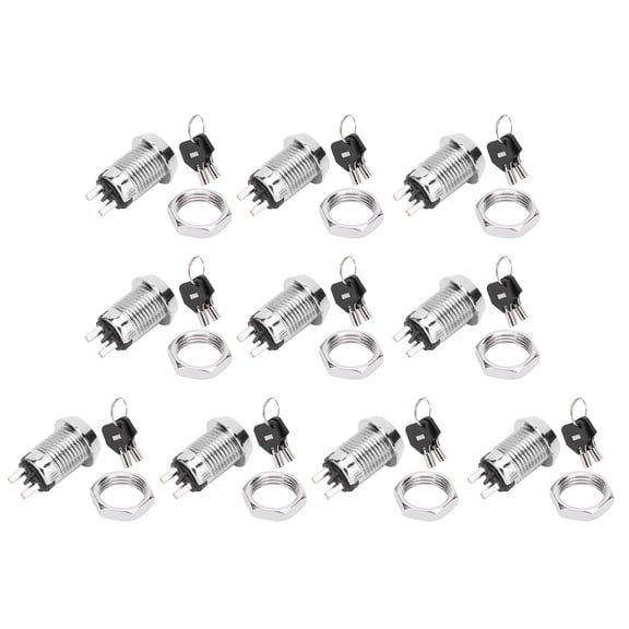 10 Pieces Key Switch 12mm Mounting Hole Stainless Steel ON-OFF Double Pull Power Lock Switch for Car and Industrial Control