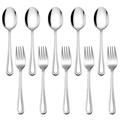 Tcwhniev 10 Pieces Kids Silverware Set, Stainless Steel Toddler Utensils, Childrens Safe Forks and Spoons, Kid Utensils Set Includes 5 Forks, 5 Spoons