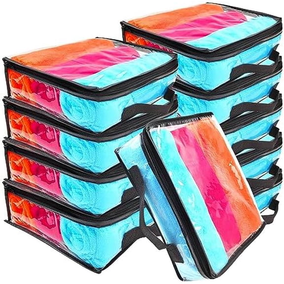 10 Pieces Large Clear Travel Packing Cube Clear Vinyl Zippered Storage Bags See Through Moving Bag Plastic Storage Bags PVC Multipurpose Pouch with Handle for Sweater Shirts Dress Storage