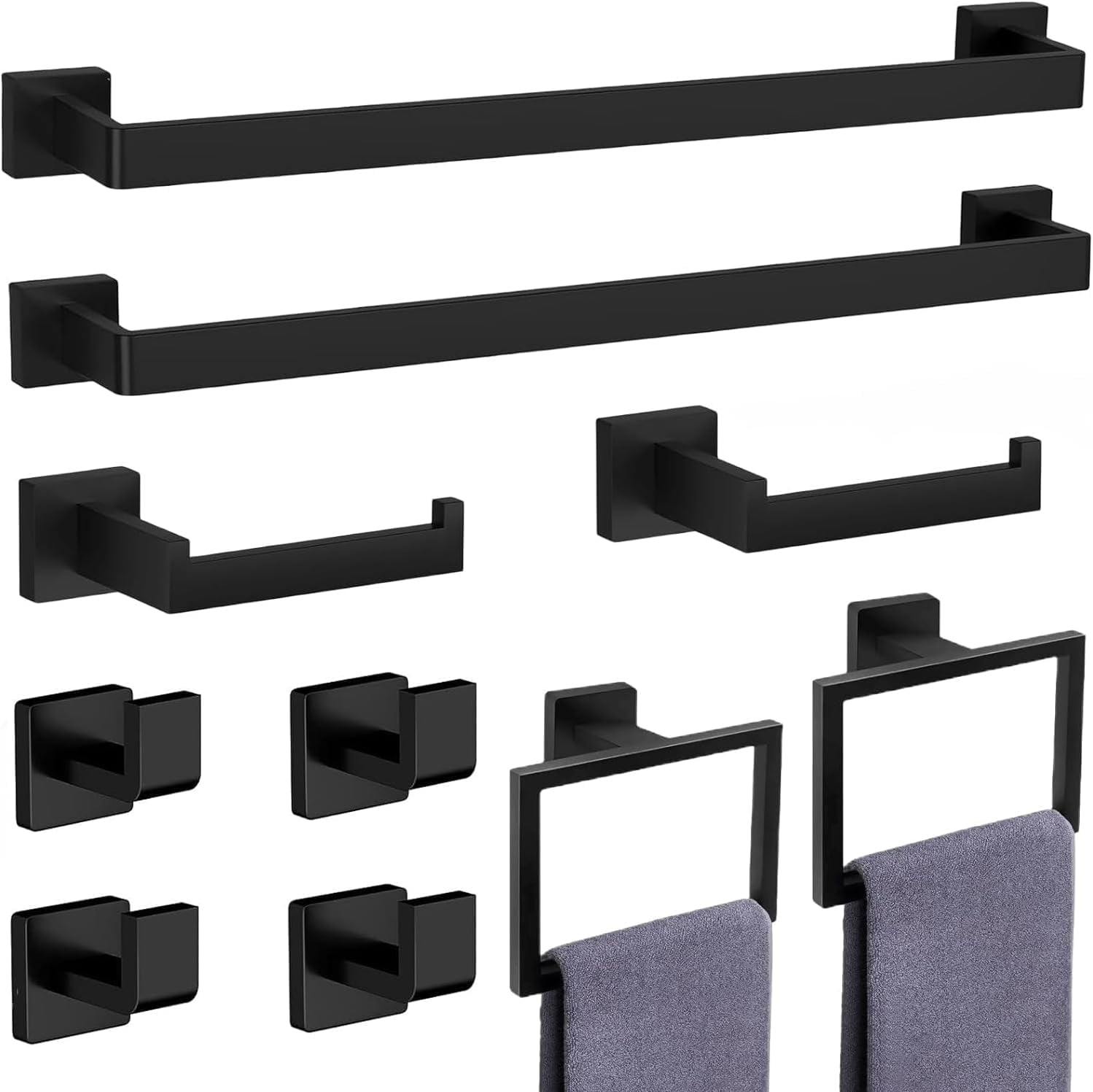 Matte Black 10-Piece Stainless Steel Bathroom Hardware Set