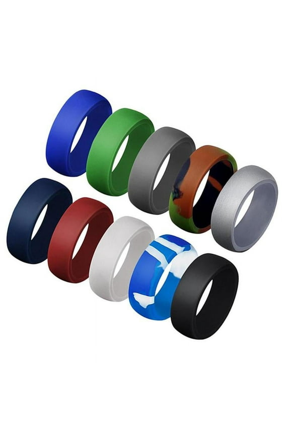 10 Pieces Men Women Soft Silicone Rings Band Couples Jewelry Gifts - Size 13