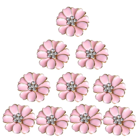 10 Pieces Metal Crystal Rhinestone Buttons Flower Flatback Wedding Embellishments Pink