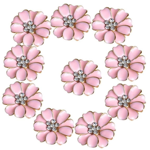10 Pieces Metal Crystal Rhinestone Buttons Flower Flatback Wedding Embellishments