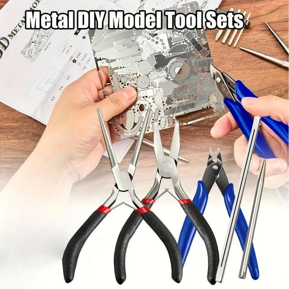 10 Pieces Metal DIY Model Tool Sets Tab Edge Cylinder Cone Shape Bending Assist Tools and Nozzle Pliers Flat Nose Pliers Needle Nose for 3D Metal Jigsaw Puzzles Assembly