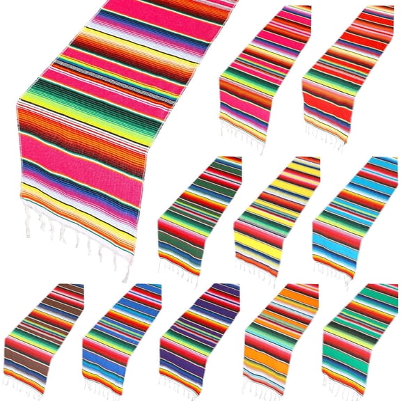 10 Pieces Mexican Serape Table Runners 14 x 84 Inch 10 Color Mexican Party Table Decorations Fiesta Party Fringe Cotton Table Runner Cinco De Mayo Tables Runners Supplies Multi Colors