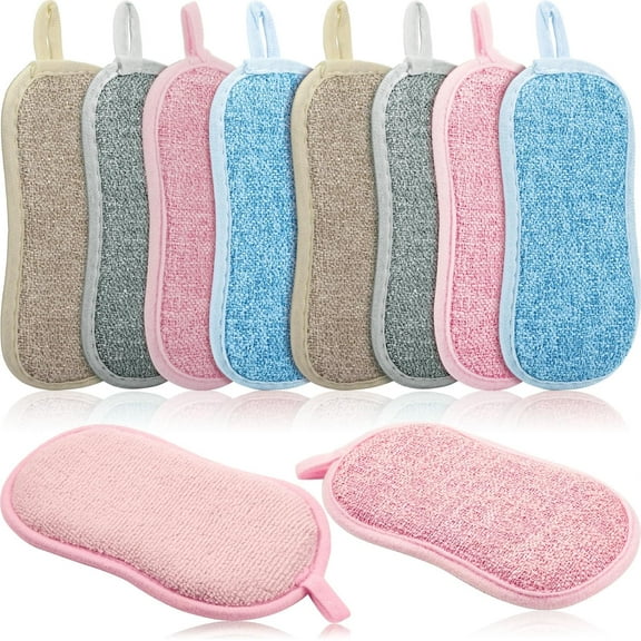 10 Pieces Multipurpose Kitchen Scrub Sponges, Non-Scratch Microfiber Scrub Sponges for Kitchen Reusable Scouring Pads Sponge Scrubber for Household Cleaning Dishes and Pots(Mixed Colors)