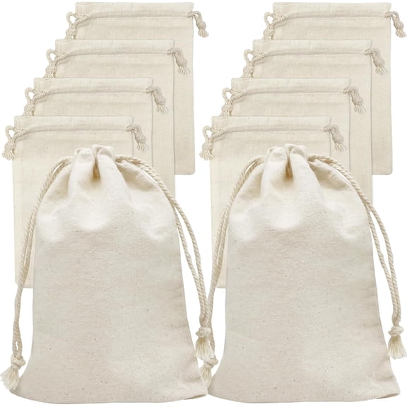 10 Pieces Muslin Bags 5.1x7.1 inches Small Cotton Drawstring Gift Pouch Sachet Bag for Wedding Party Favor,Jewelry,DIY Crafts