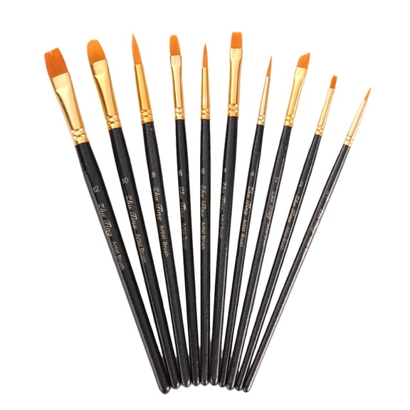 Toyandona Back to School Fine Tip Paint Brushes 10 Pieces Black Nylon Art Painting Tool for Beginners