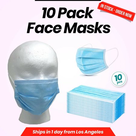 10 Pieces Pack Disposable Face Mask Medical Dental 3-Ply Earloop Lot