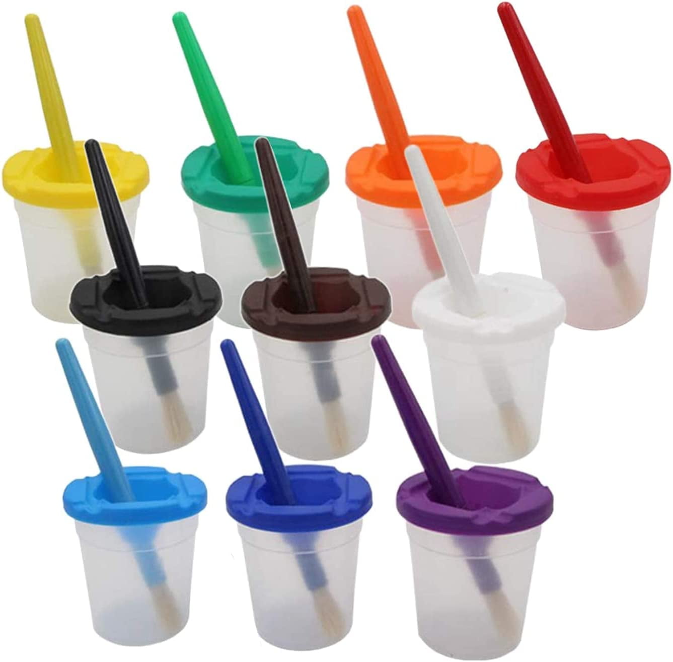 10 Pieces Paint Brushes and 10 Pieces Paint Pot with Lids Kids Children