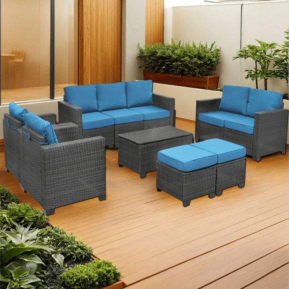 10 Pieces Patio Furniture Sets Outdoor,Manual Weaving Wicker Rattan Sectional Sofa Patio Conversation Sets with Cushions & Coffee Table with Hidden Storage for Outside, Balcony, Porch