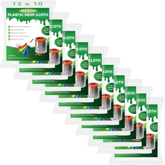 10 Pieces Plastic Drop Sheets for Painting, Waterproof and Dust-Proof Clear Cloth for Furniture Cover, 10 x 13 Ft Feet Tarps