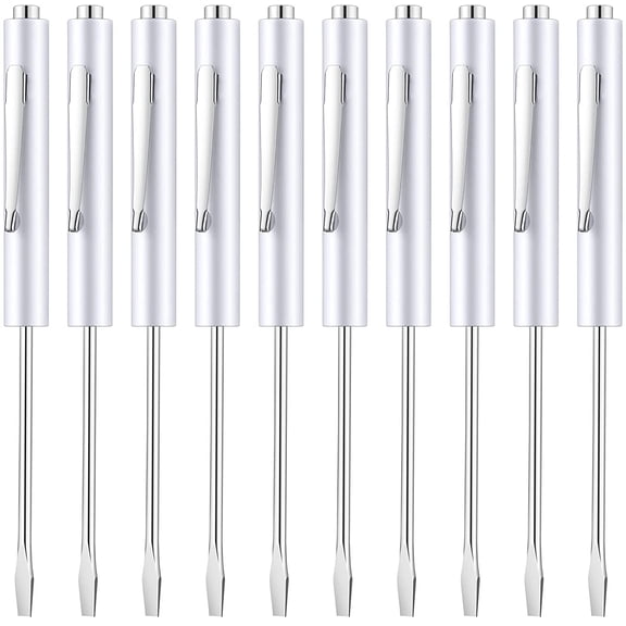 10 Pieces Pocket Screwdriver Mini Tops and Pocket Clips Magnetic Slotted Small Screw Driver with a Single Blade Head for Mechanical, Electrician(White)