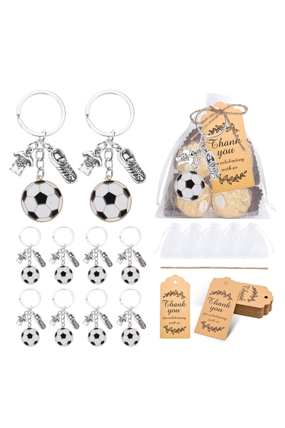 7829 Pack of 10 Alloy Sports Charm Keychains Including Football Gear Styles Ideal for Team Spirit Support