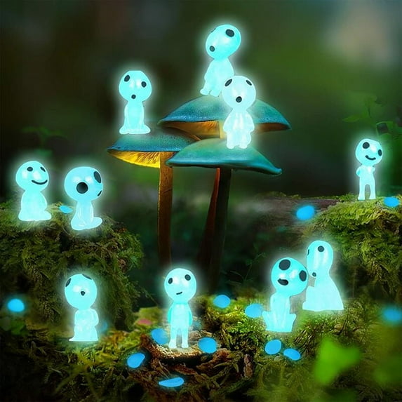 10 Pieces Princess Mononoke Figurine Give 15 Decorative Stones Lighted Tree Elves Tree Figurines Mini Garden Decoration for Indoor and Outdoor Home Patio Outdoor