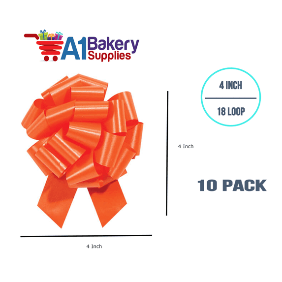 Orange Flora Satin Pull Bows – 4" 18 Loops, 10-Pack | Easy to Assemble, Premium Gift Wrap & Decoration for Holidays, Weddings, Baby Showers | A1 Bakery Supplies