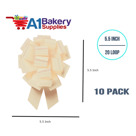 10 Pieces Pull Bow for Gift Wrapping Pull Bow With Ribbon for Wedding Gift Baskets, 5.5 Inch 20 Loop in Egg Shell Color