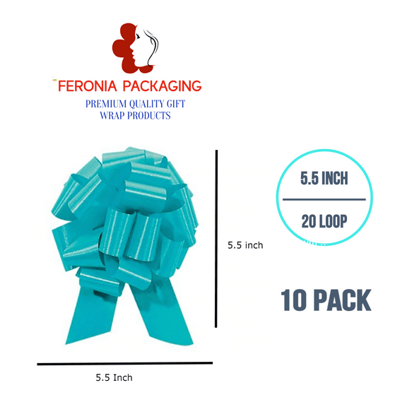 10 Pieces Pull Bow for Gift Wrapping Pull Bow With Ribbon for Wedding Gift Baskets, 5.5 Inch 20 Loop in Turquoise Color