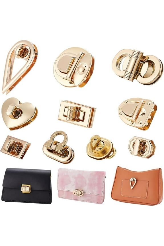 10 Pieces Purse Twist Lock Clasp Bag Turn Lock Fasteners Handbag Closure Metal Thumb Tuck Clip Buckles Gold Clutches Latches Buckles DIY Briefcase Purse Repair Hardware