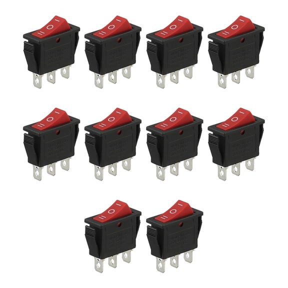 10 Pieces Red LED Rocker Switch, 3 Pin ON-OFF-ON 3 Position, 15A 250V 20A 125V Rating, Snap Fit Design With 30X11mm Cutout, Plastic For Home Appliance And Electrical Projects