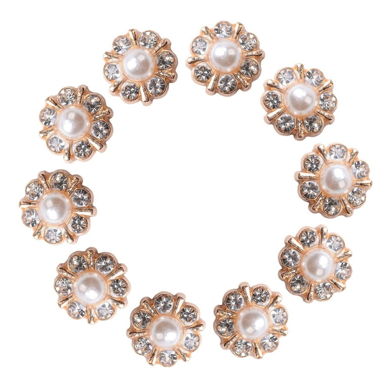 10 Pieces Rhinestone Buttons Embellishments Buttons Flatback Pearl Crystal  Rhinestone Flower Button Round Jewelry Making Wedding DIY Craft , Gold