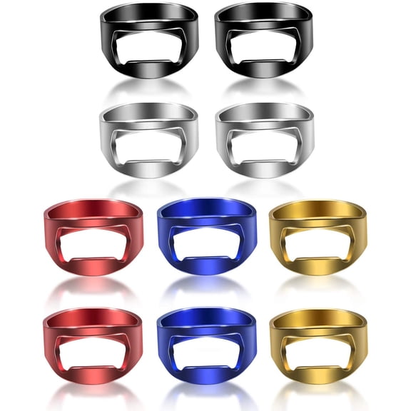 10 Pieces Ring Bottle Opener Stainless Steel Beer Finger Bottle Opener Colorful for Party Present Supplies(Black,Silver,Red, Yellow, Blue)
