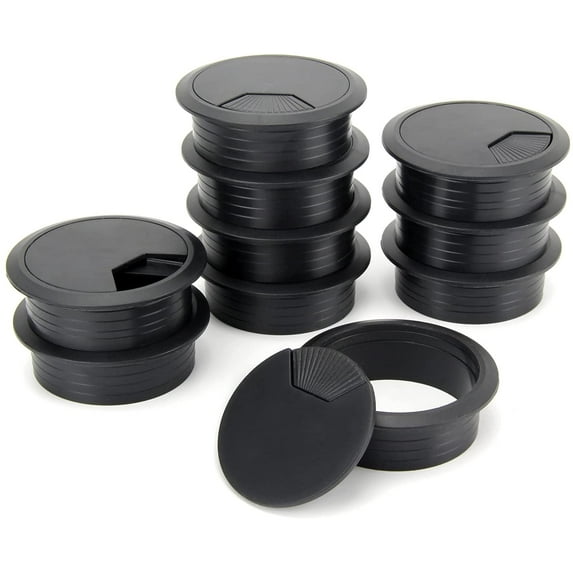10 Pieces Round Desk Cable Passes, Embedded Plastic Cable Passes for Desk, Table & Work Plan