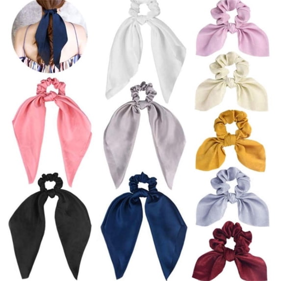 10 Pieces Satin Hair Scrunchies Bowknot,Long Tail Hair Ribbon,Hair Scarf Scruncheis for Women,Solid Color Fabric Scrunchy,Multicolor Fashion Headscarf (Multi-Color)