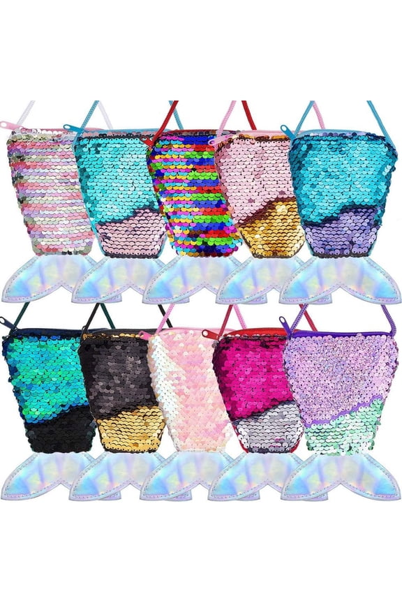10 Pieces Sequin Crossbody Bag, Mermaid Tail Coin Purse, Party Decoration, Coin Purse, Gift for Birthday, Christmas, Halloween