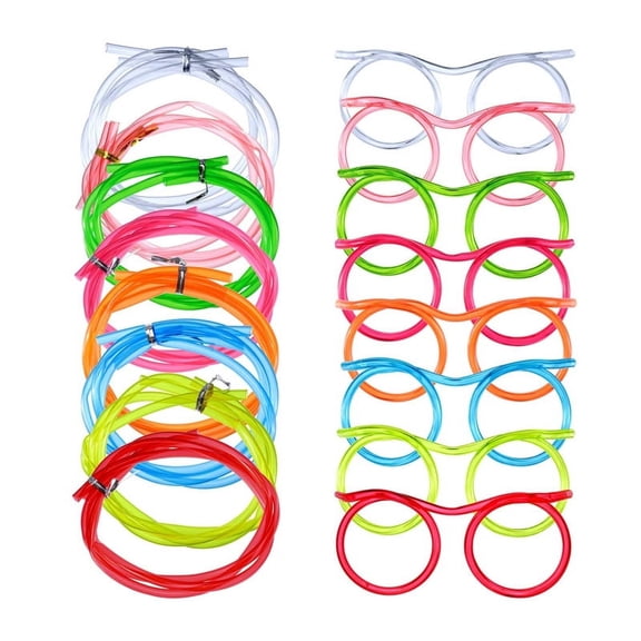 10 Pieces Silly Straw Glasses Eyeglasses Straws Eyeglasses Crazy Fun Loop Straws Novelty Drinking Eyeglasses Straw for Annual