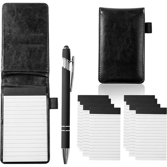 10 Pieces Small Notepad Holder Set Pocket Notebook 3 X 5 Inch with Pen
