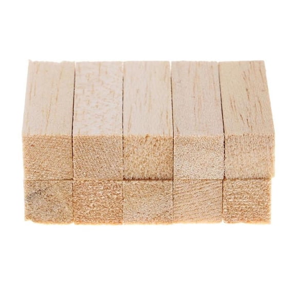 10 Pieces Square Balsa Unfinished Woodcraft Dowel Rod Wooden Blocks for Kindergarten Handmade Craft Model Making