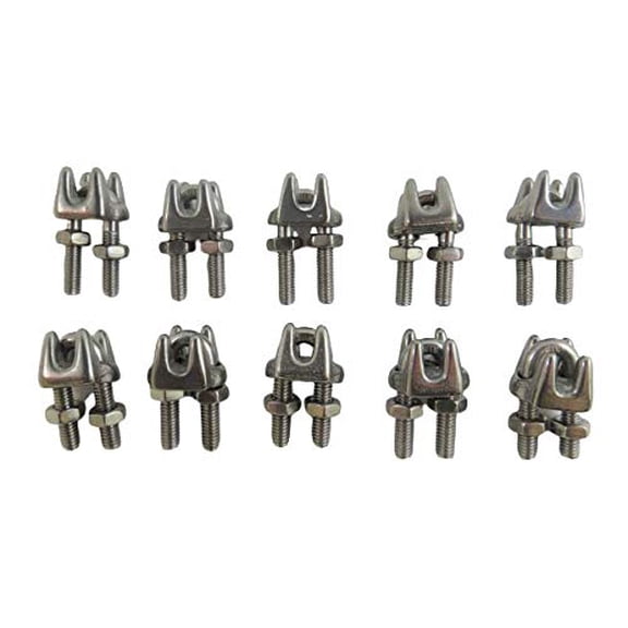 10 Pieces Stainless Steel 316 1/8" 3mm Standard Wire Rope Clip Marine Grade for 1/8" Wire Rope