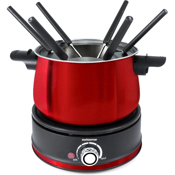 10 Pieces Stainless Steel Electric Fondue Set - Perfect Fondue Pot Electric Set for Cheese, Chocolate, Oil, Broth & More - Gift Ideas for Wedding, House Warming, Red, 2.1 Qt / 2L