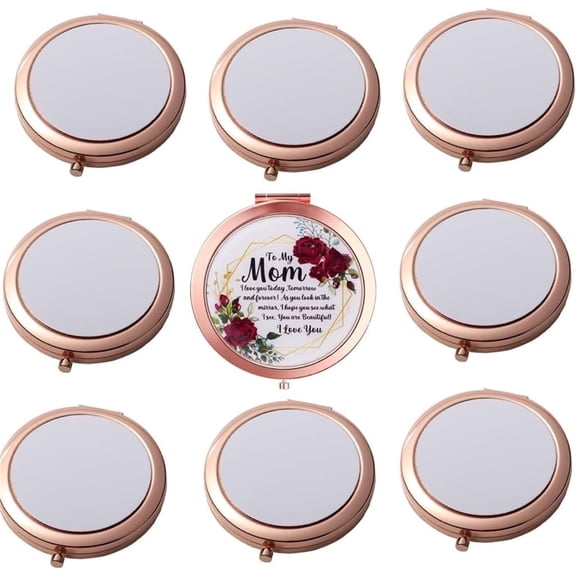 SCCFMM 10 Pieces Sublimation Blank Rose Gold Folding Mini Pocket Double Sided Travel Makeup Mirror For Gift