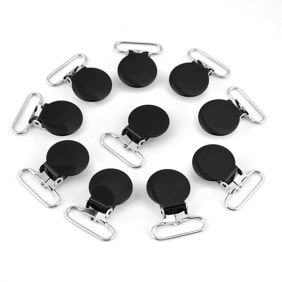 10 Pieces Suspender Clips Round Iron Suspender Clips Pacifier Strap Holder Clip for DIY Making 25mm Black