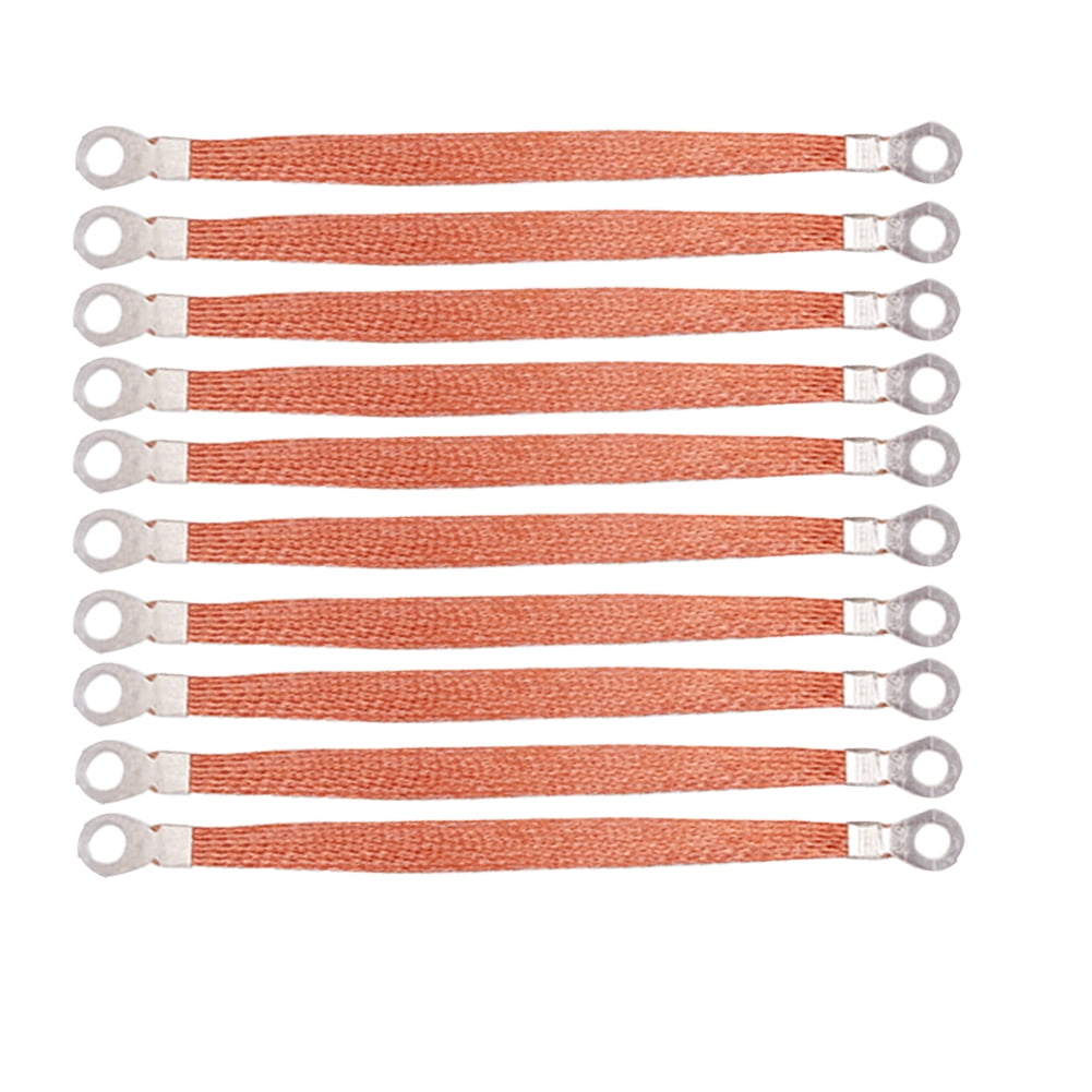 10 Pieces, Terminal Brass Silver-Plated Braided Ground Wire/6 Square; Length About 6 Inches (150 Mm); Hole Distance: 12mm